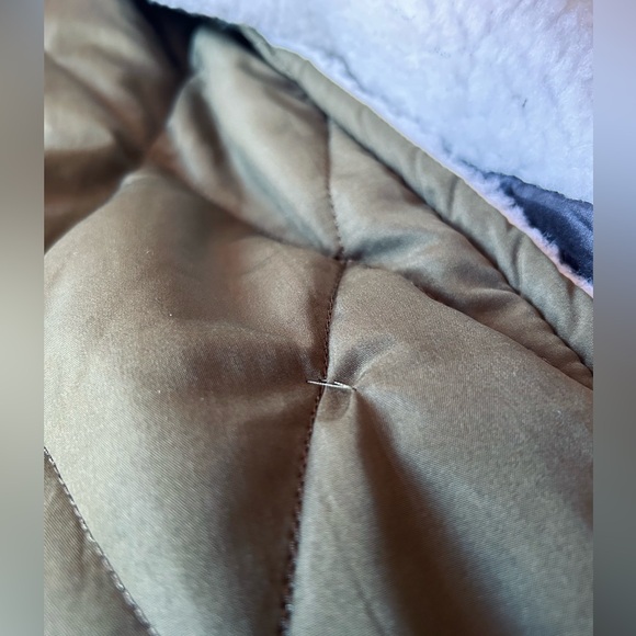 Topshop Quilted High Pile Fleece Trench coat olive/army green size 2 puff Sherpa - Picture 7 of 9